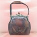 Art Deco or Nouveau 1918 Lotus Design Tooled Leather Bag with Enamel Jemco Frame Turnloc Latch -- SALE 10.00 OFF