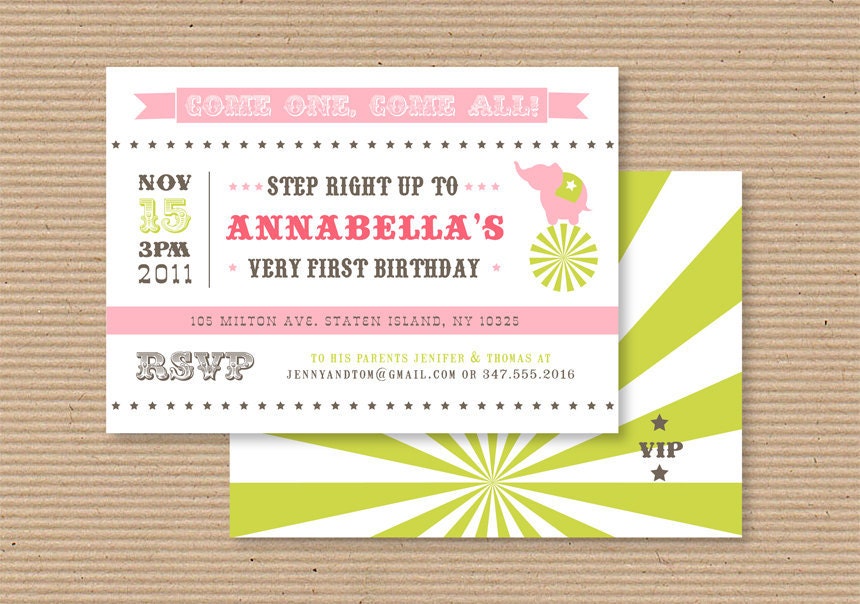 Carnival Circus Elephant Birthday Party Invitation and Address Labels - PRINTABLE FILE - Girl Birthday - by Luvalexa