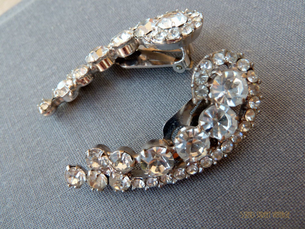 Back to School Sale Juliana Delizza and Elster Rhinestone Earrings Climber Bridal Jewelry