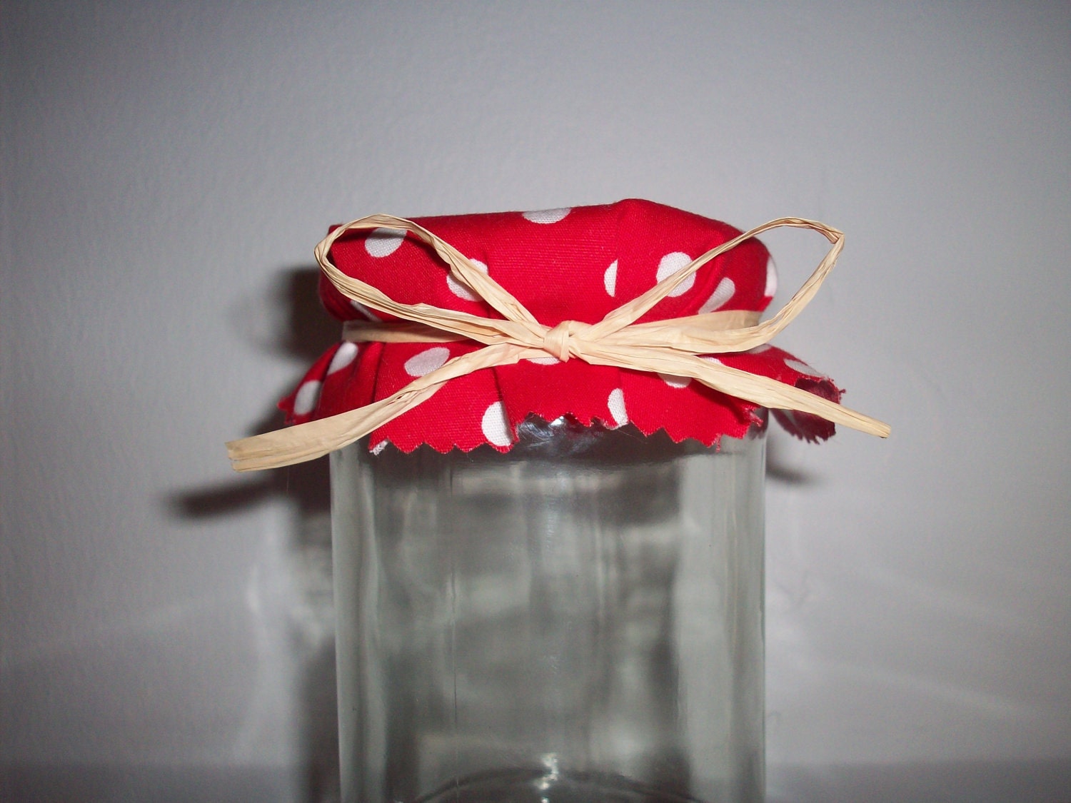 Jam Jar Cover Red Polka Dot with Raffia Bow