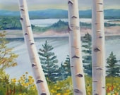 Birch Trees Original Oil Painting Nova Scotia 16x12 Janet Zeh