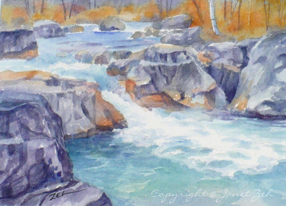 Watercolor Landscape Painting Marble Canyon River Art Janet Zeh