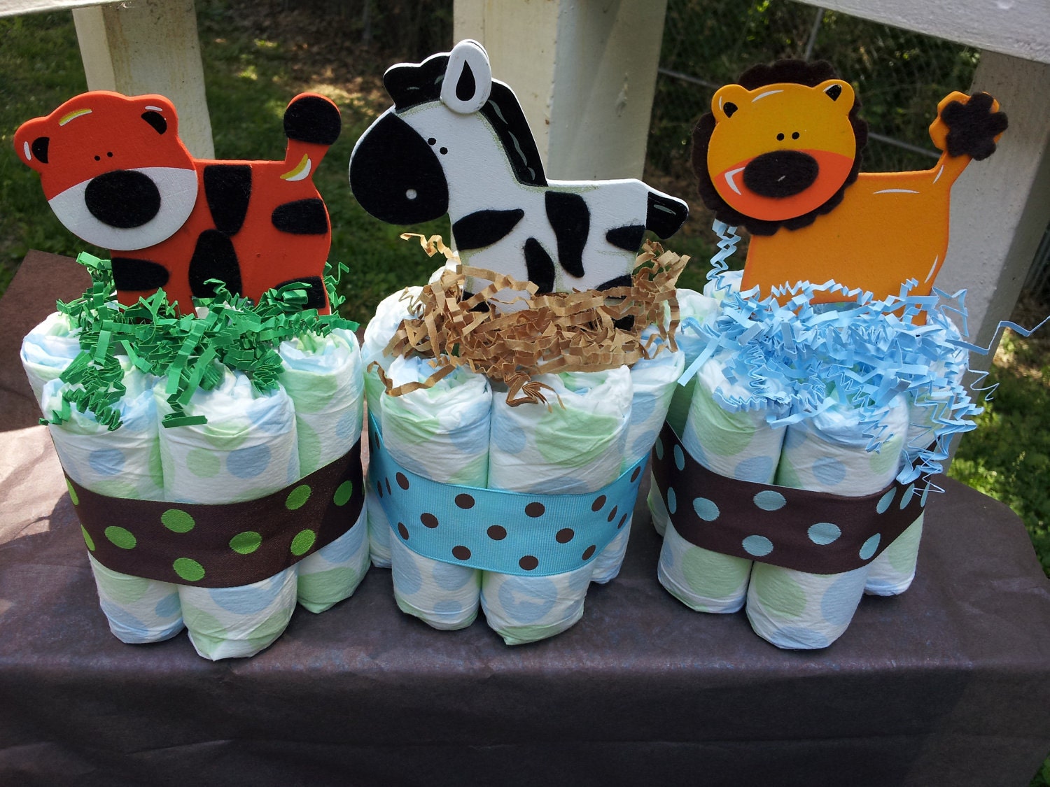 1 Jungle theme mini diaper cake, baby shower centerpiece