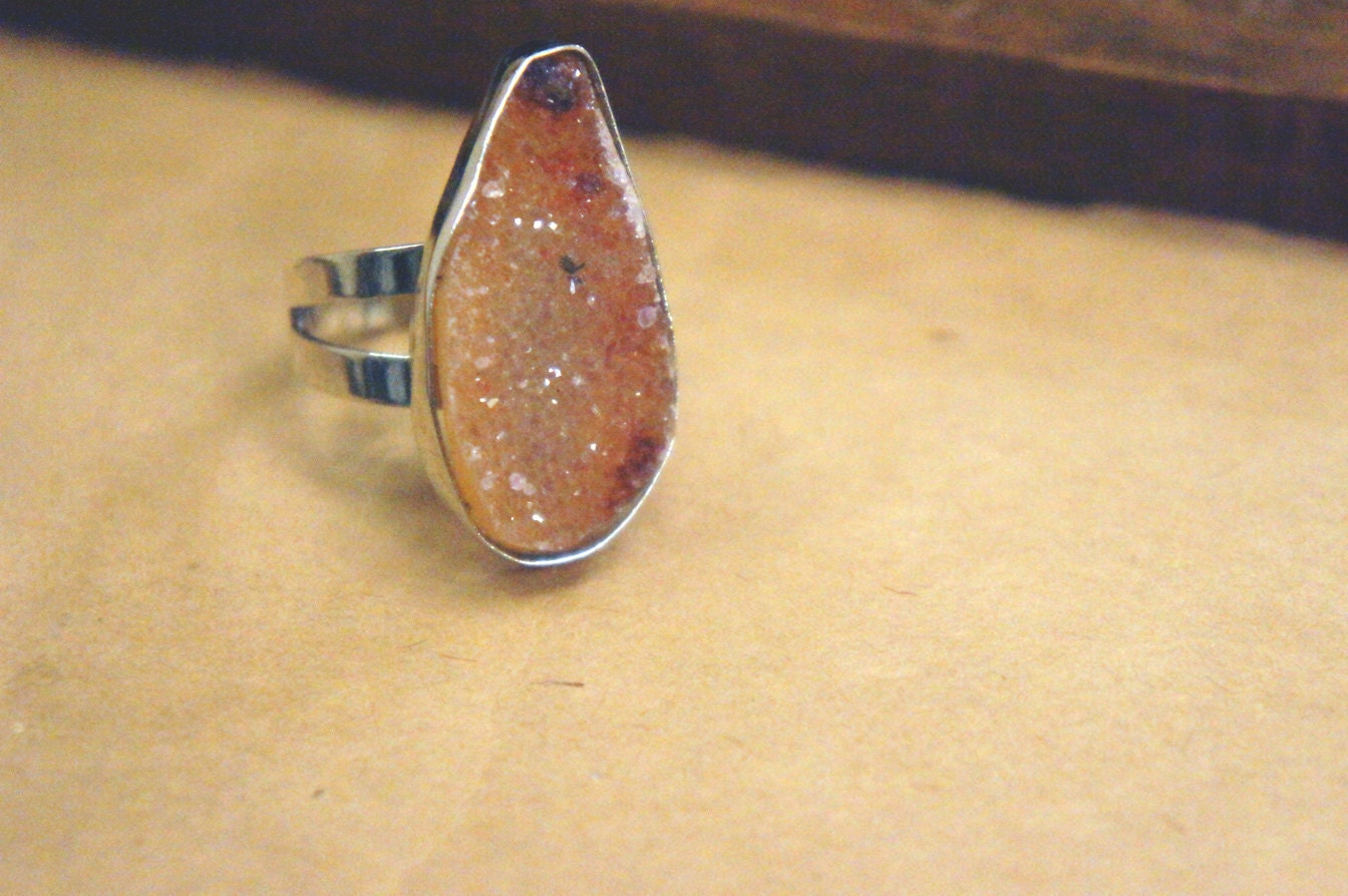 Red/Orange Agate Druzy Ring