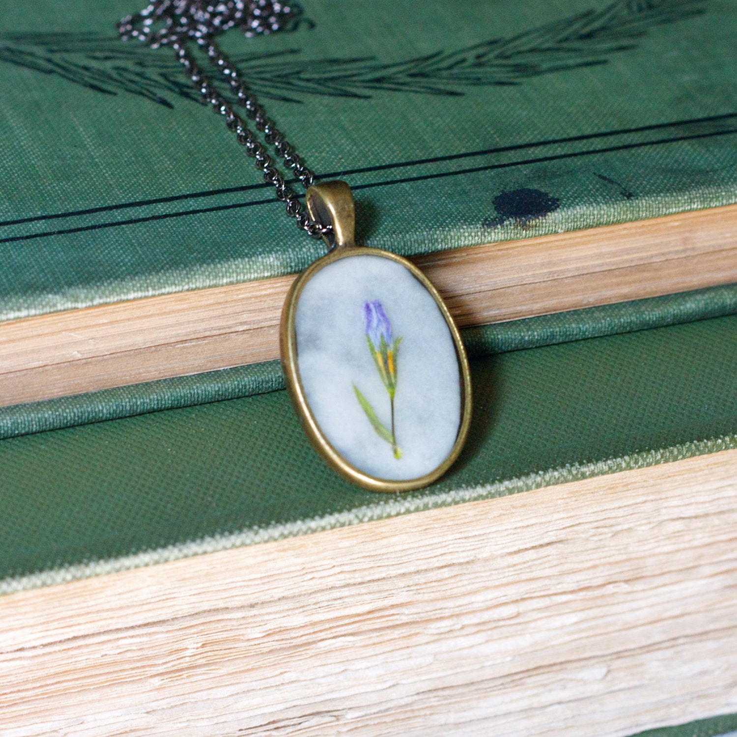 pressed flower necklace lavender phlox bud pressed botanical Pendant Jewelry with Handmade Paper - resin jewelry spring summer garden
