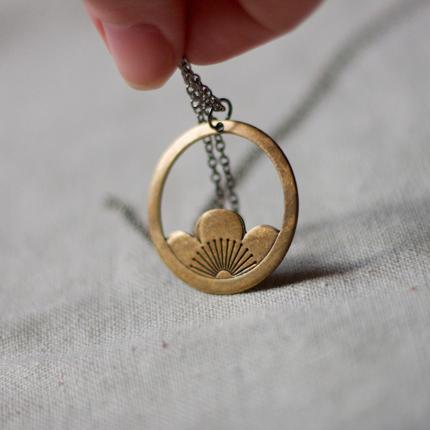 lotus necklace. yoga jewelry. calming soothing spa nature garden water garden. gift for wife girlfriend, woman. brass - necklace