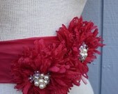 wedding Bridal Sash With two Unique Design Flowers and a hair piece