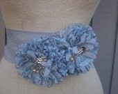 Bridal Sash With a Unique Design Flowers blue color