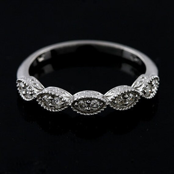 Diamond Vintage Style Diamond Wedding Band Ring 14K White Gold