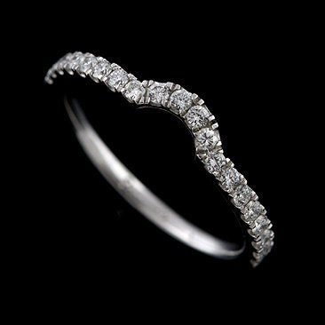 Diamond Cut Down Micro Pave 14K Yellow Gold Curved Wedding Band Ring