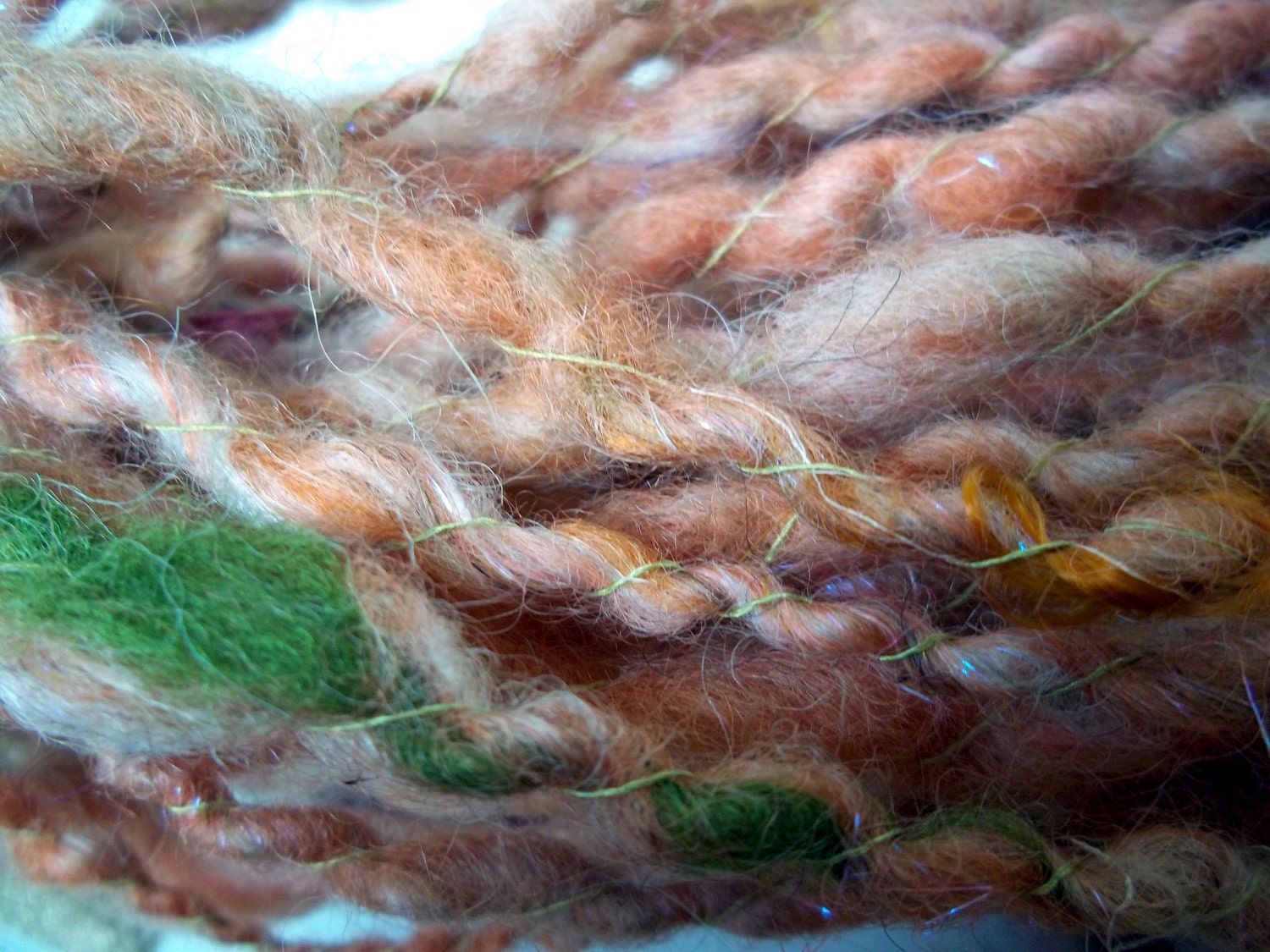 Handspun art yarn - Mostly Madder - 56 yards, 5 oz - Romney wool eco dyed with madder root - camel down, angora, silk - plant dyed - rustic