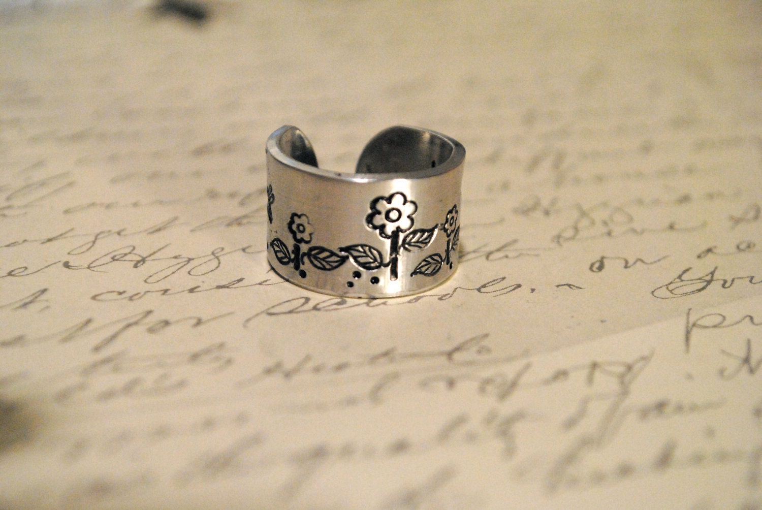 Secret Message Flower Garden Cuff Ring Personalized Cuff Ring