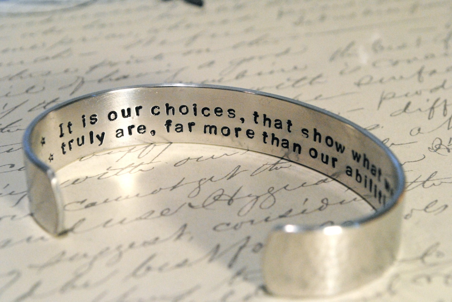 It is Our Choices that show What we Truly Are, far more than our Abilities-Harry Potter Secret Message Cuff Bracelet