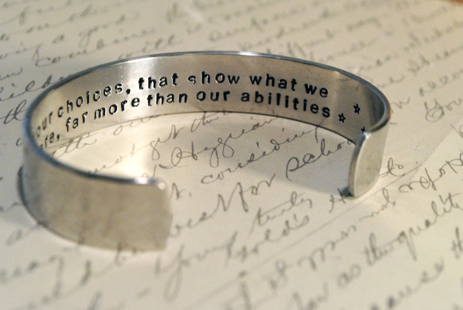 It is Our Choices that show What we Truly Are, far more than our Abilities-Harry Potter Secret Message Cuff Bracelet