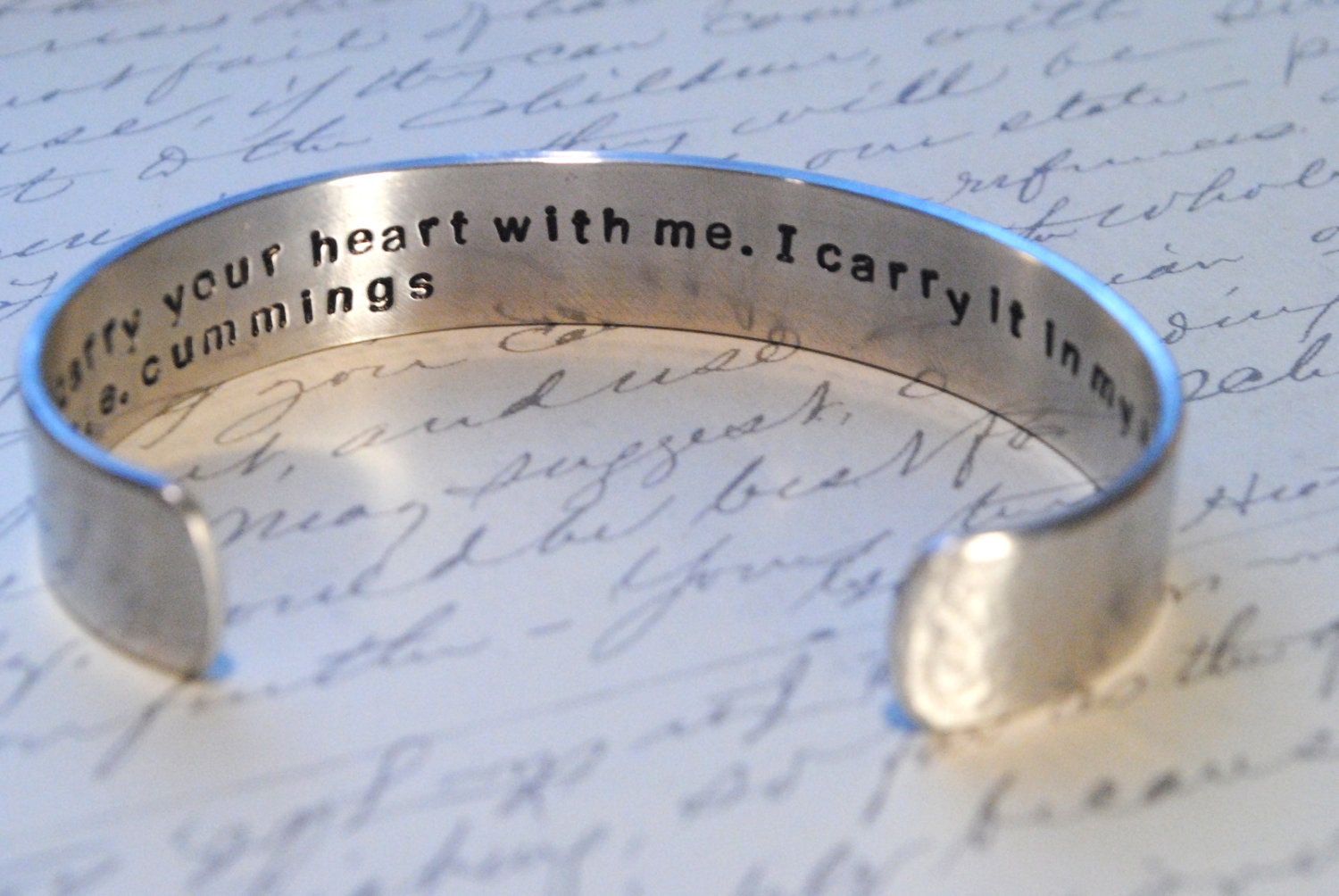 I Carry Your Heart With Me. I Carry It in My Heart. E.E. Cummings Personalized Secret Message Cuff Bracelet