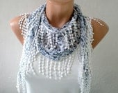 Flowered Cotton Scarf in Blue Gray and White Lightweight Yemeni Cowl Summer Fashion