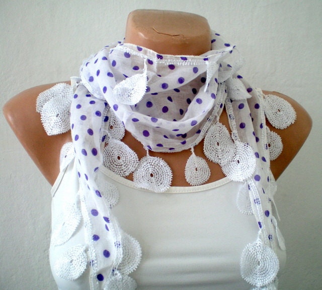 White Purple Polka Dot Scarf - Women Scarves for Spring and Summer - Gift for mom