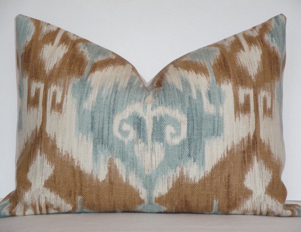 Decorative Pillow Cover / 16 x 20 / IKAT / Sienna / Teal / Ivory / Toss Pillow / Accent Pillow / Lumbar Pillow