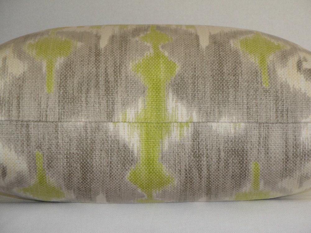 Decorative Pillow Cover / 20 x 20 / Grey / Lime Green / Off White / Ikat On BOTH SIDES