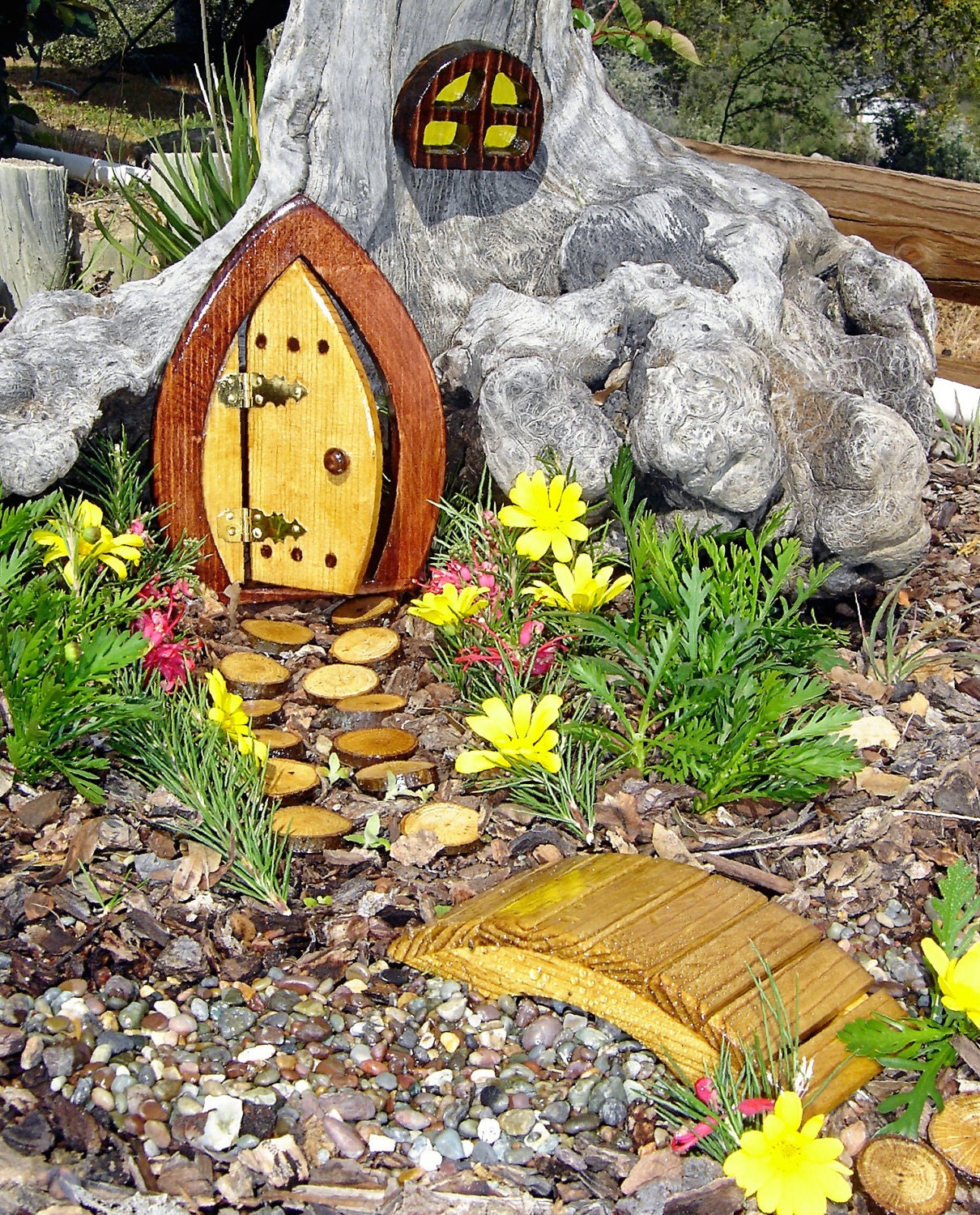 Miniature Garden, Fairy Door, Gnome Door, Hobbit Door, Elf Door, Troll Door. 7" tall open forest door garden kit.
