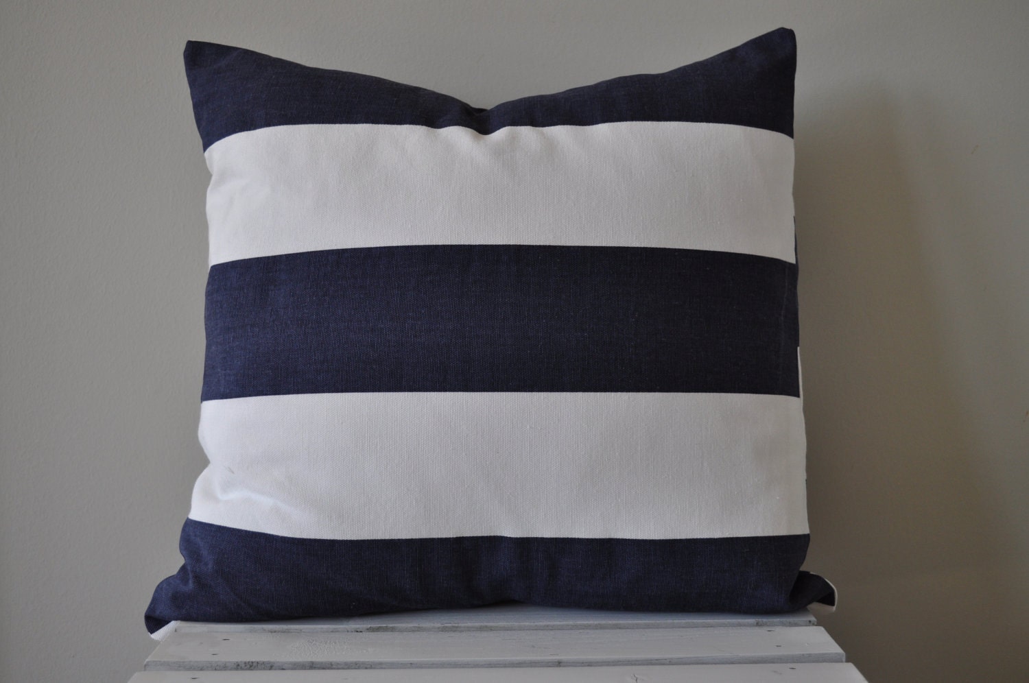 Navy and white striped pillow cover