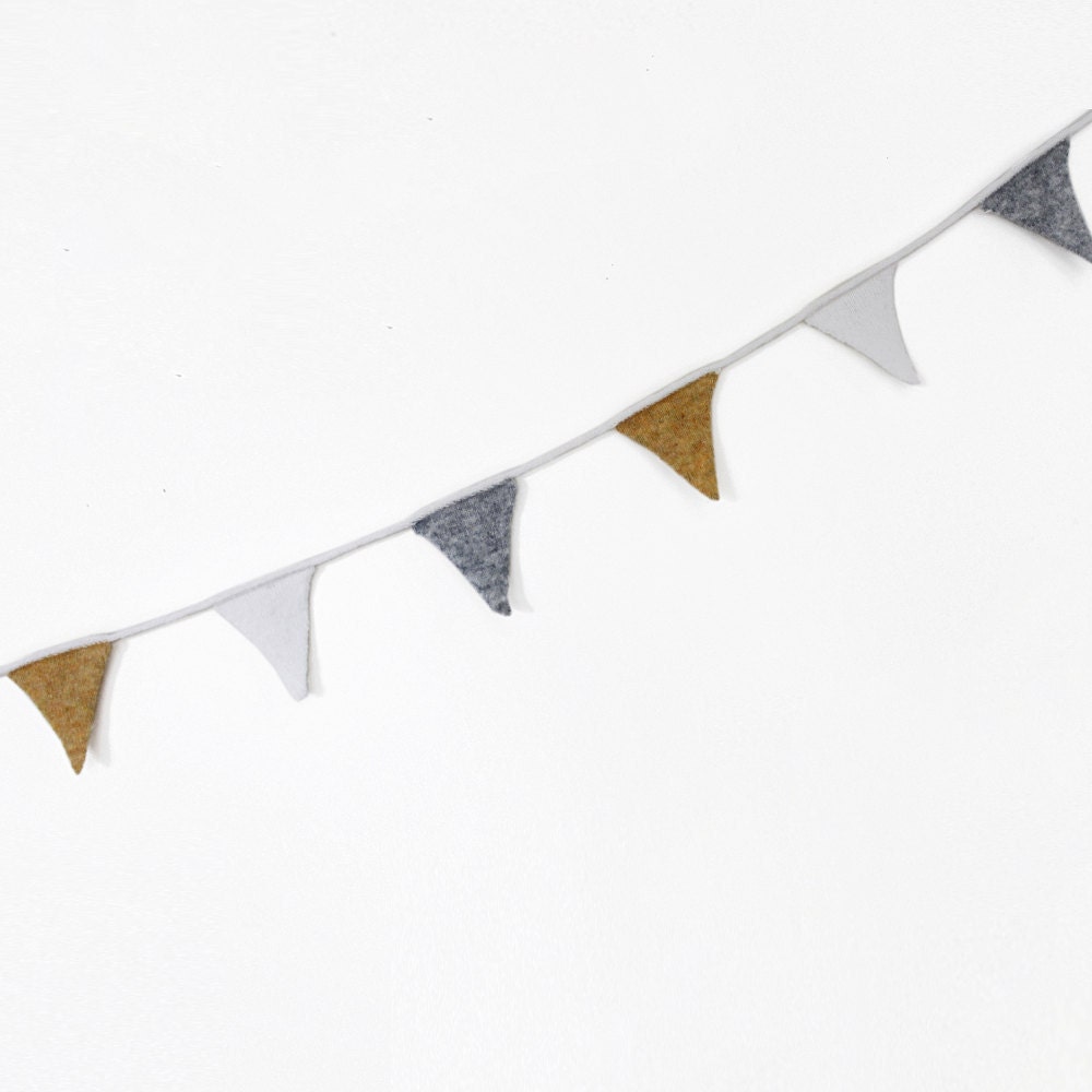 Flag GARLAND, bunting, knitted - grey, yellow, white