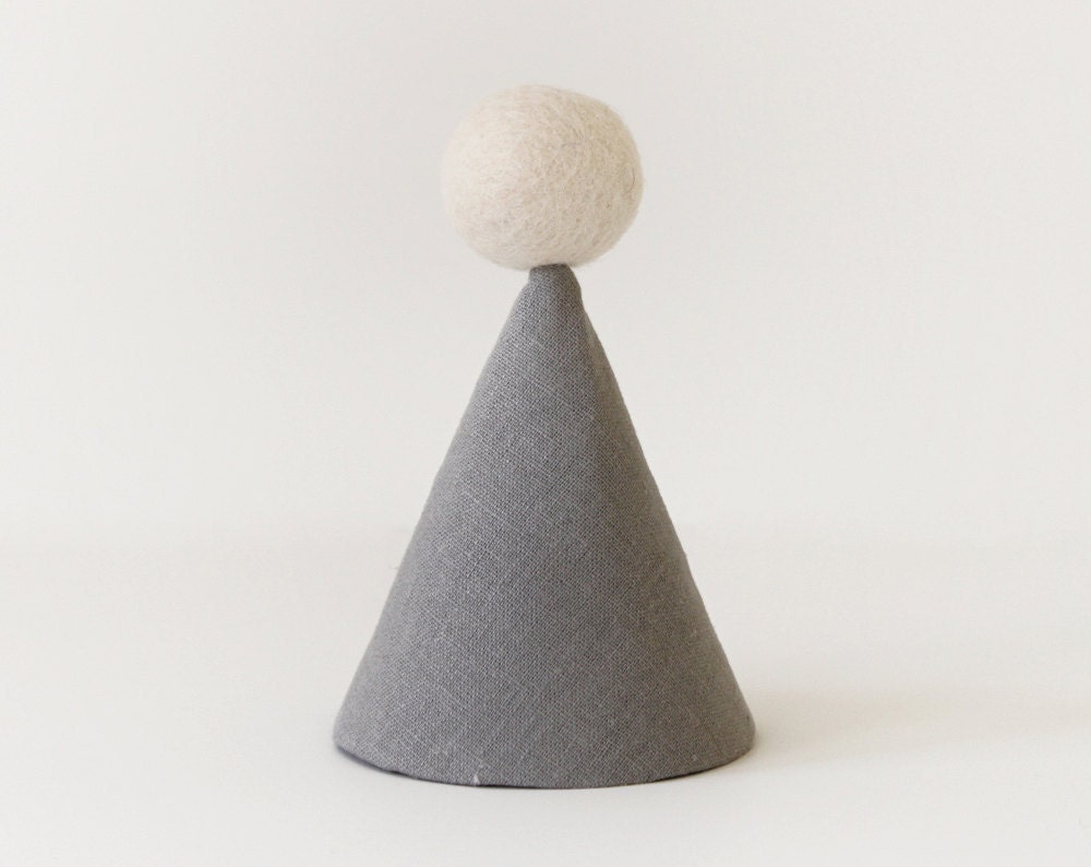 Party Hat - linen party hat in grey (small)