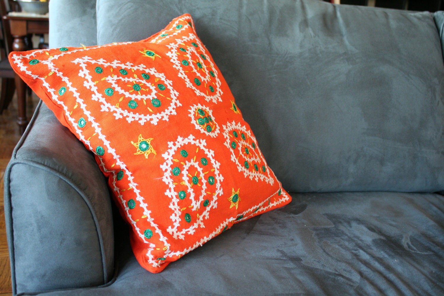Orange Mirrored Indian Pillow Cover
