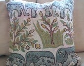 Vintage Elephant embroidered pillow cover