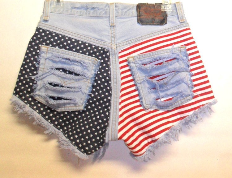 Vintage Levis Denim Shorts Stars n Stripes  with Studs Waist 27.5  inch