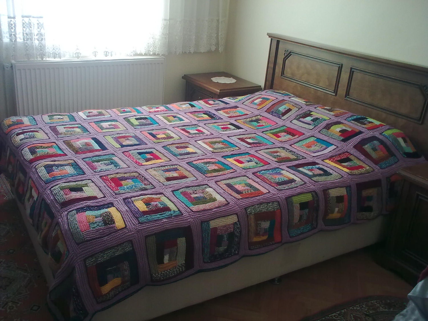 Reserved for Jill - RAINBOW - Hand Knitted Blanket / Afghan Blanket / Large Blanket / Cotton Lining