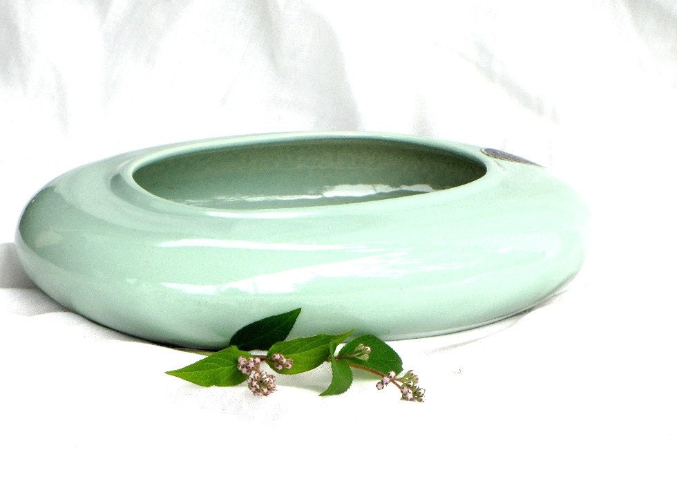Vintage Harris of Chicago Blue Green Oval Bulb Planter Bonsai Dish Decorative Collectible Original Label