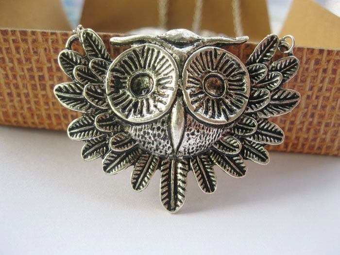 necklace---antique silver owl pendant & alloy chain