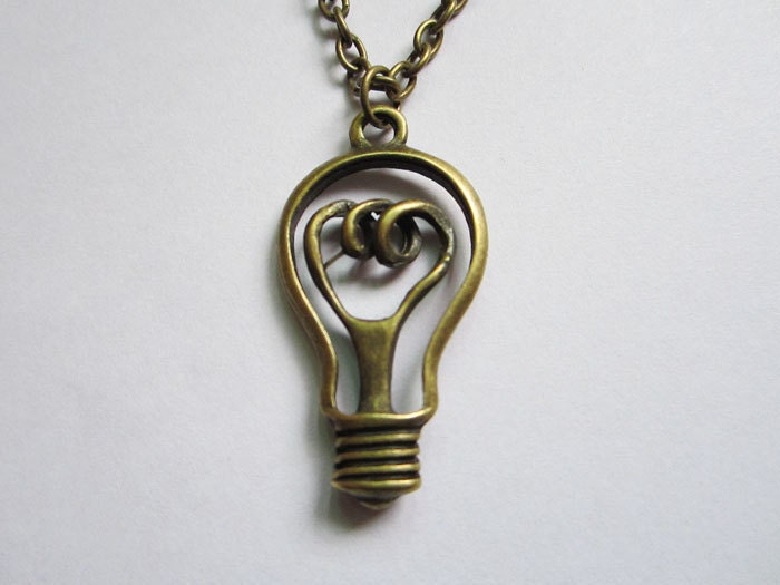 necklace---antique bronze unique electric bulb pendant