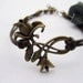 Bracelet---antique bronze flower with branch&brown leather chain