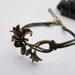 Bracelet---antique bronze flower with branch&brown leather chain