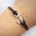Anchor Bracelet---antique silver little anchor bracelet &brown leather chain