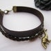 antique bronze little dinosaur Bracelet---double-deck bracelet&brown leather braid chain