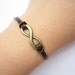 infinity Bracelet---antique bronze little karma bracelet---infinity wish & brown leather chain