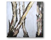 Eucalyptus tree art white blue gray trunks 12x12 Giclee fine art print reproduction stretched canvas office art gift wall decor