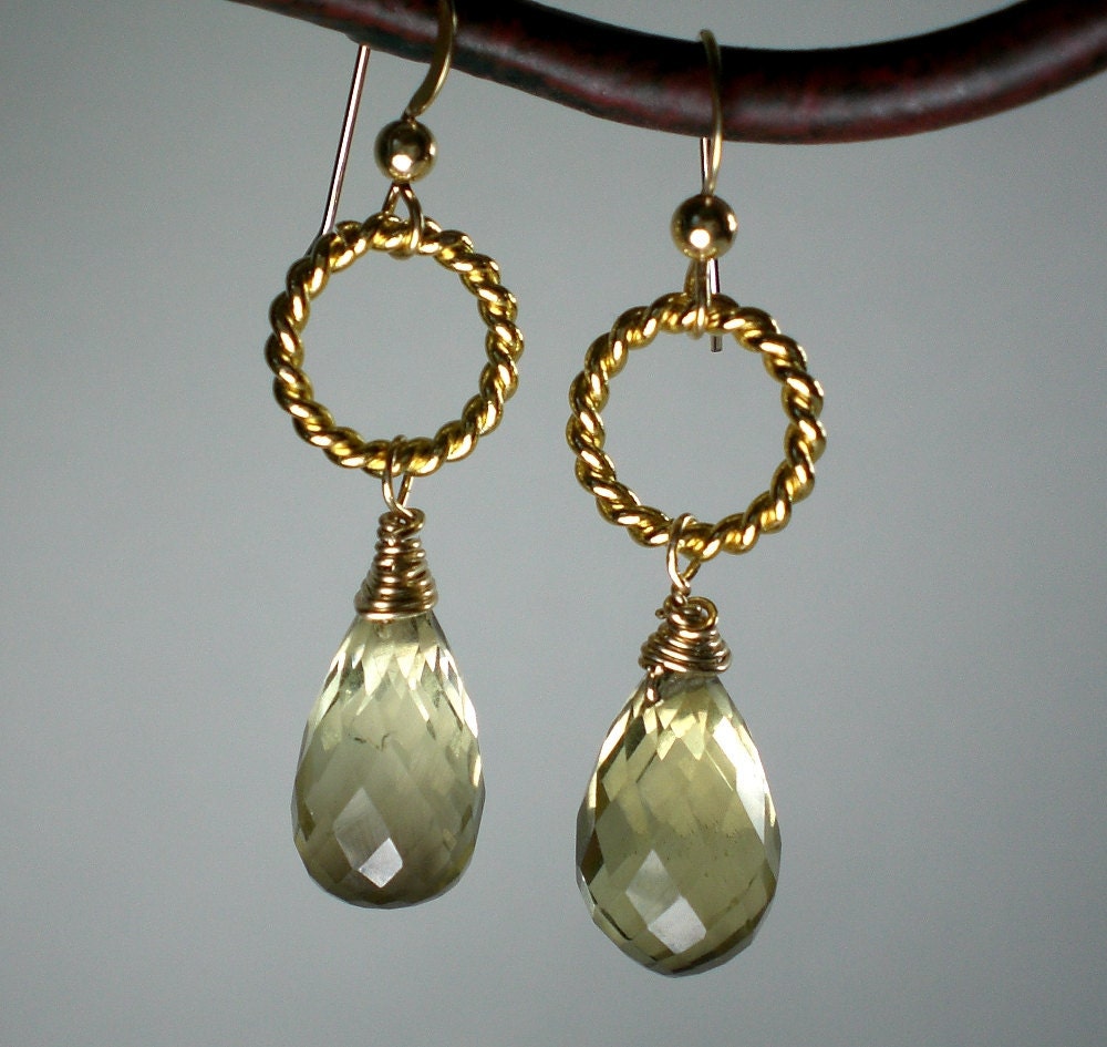 Lemon Quartzs Earrings, Friendship Gift, Christmas Gift, Gold Circle Earrings