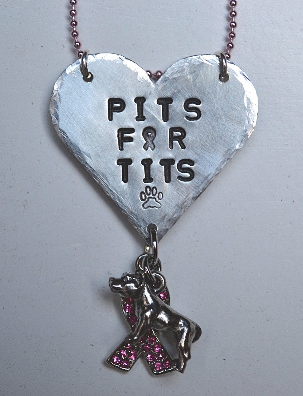 Pits for Tits Handstamped Charm Necklace