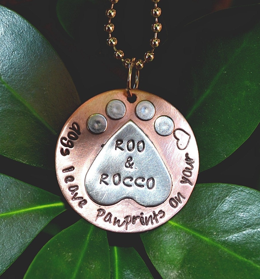 Dogs Leave Pawprints On Your Heart Personalized Handstamped Necklace