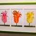 Magazine Paper Flower Collage Tulip Trio, Framed Pink, Orange, Yellow