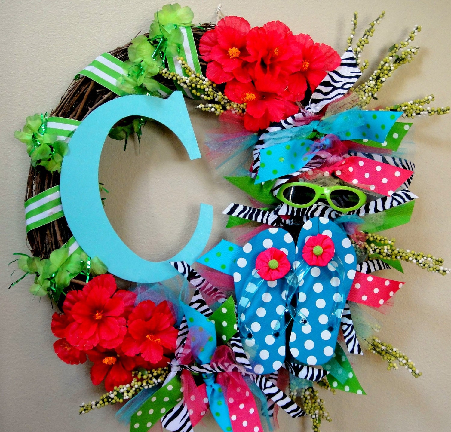 Summer Flip Flop Door Wreath - also known as the "Staci" with an "i"