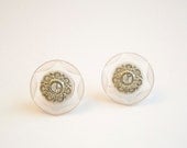 Vintage Clear Silver Rhinestone Earrings, Silver Flower Earrings, Light Pink, Vintage Button Earrings, Retro Earrings, Spring Jewelry