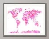 Love Hearts Map of the World Map, Art Print 18x24 inch (897)