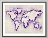 Map of the World Map Abstract Painting, Art Print, 18x24 inch (492)