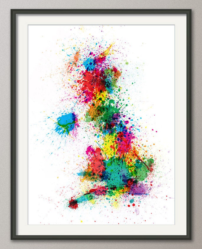 Great Britain UK Paint Splashes Map, Art Print 18x24 inch (683)