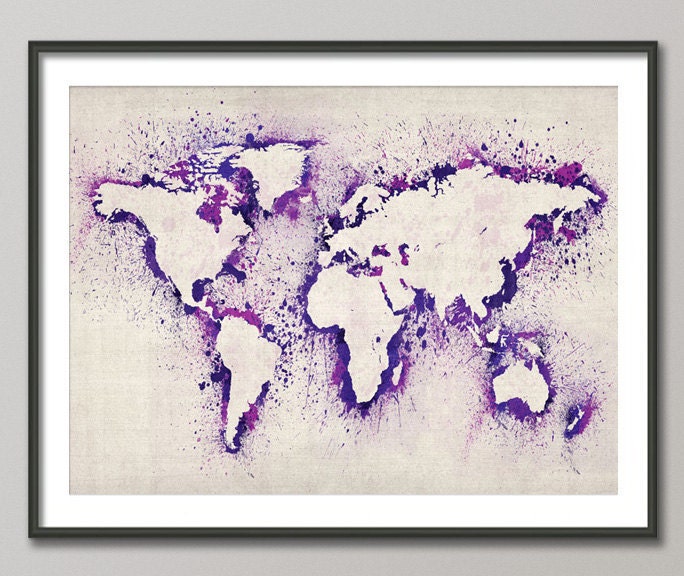 Map of the World Map Abstract Painting, Art Print, 18x24 inch (492)